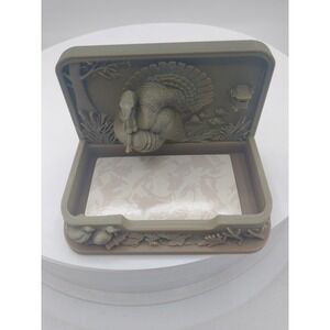 Wild Turkey 3D Printed Business Card Holder Desk Accessory Olive Brown Rustic